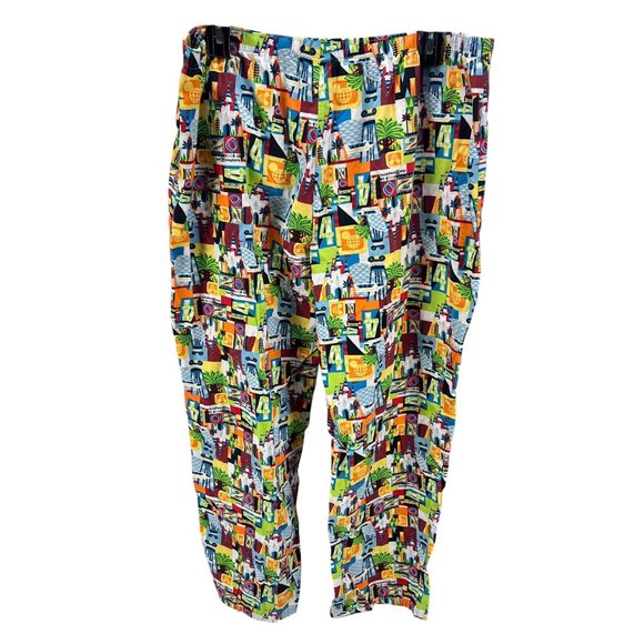 Disney Parks Authentic Original XL Mens Lounge Pants Colorful Retro Print  Cotto - Picture 2 of 8